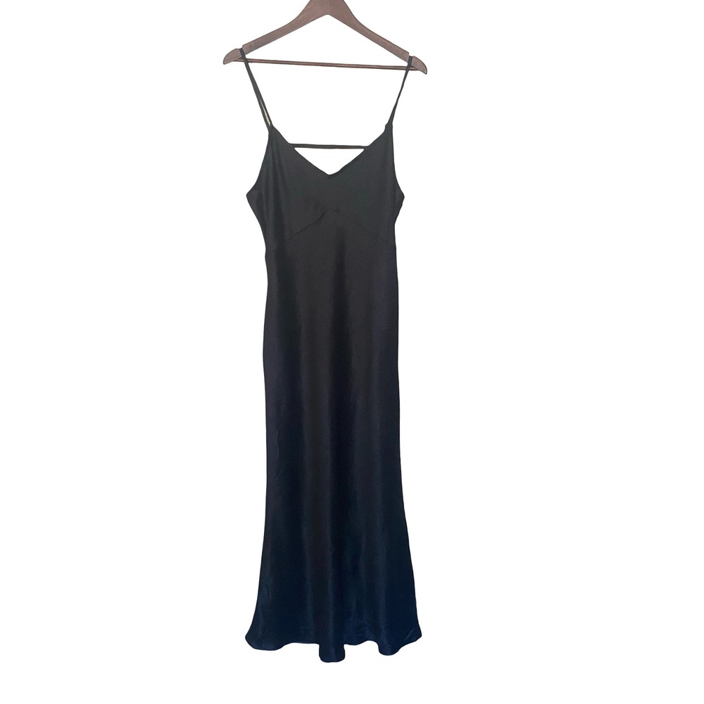 West of Melrose Slip Maxi Dress Women L Black Satin Adjustable Straps Low Back